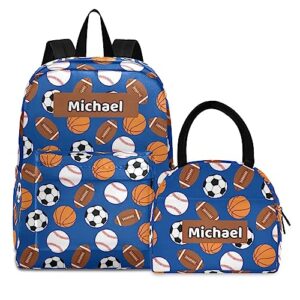 vnurnrn football baseball customized kids backpack sets with lunch box student school bag bookbag set for boys girls daypack for traveling laptop