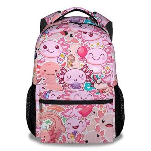 cunexttime axolotl backpack for girls boys, 16 inch cute bookbag with large capacity, durable lightweight travel laptop school bags with adjustable straps