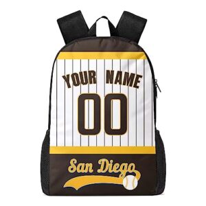 San Diego Custom Backpack High Capacity,Laptop Bag Travel Bag,Add Personalized Name And Number，Gifts For Baseball Fans