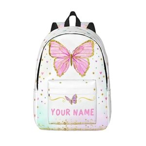 ujduysd personalized backpack for girls boys, custom backpacks with name, customized butterfly school bookbag for kids, personalized casual bookbags for back to school travel picnic 15in