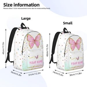 UJDUYSD Personalized Backpack for Girls Boys, Custom Backpacks with Name, Customized Butterfly School Bookbag for Kids, Personalized Casual Bookbags for Back to School Travel Picnic 15in