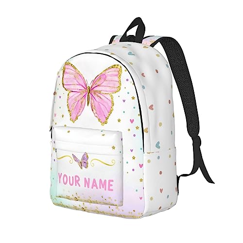 UJDUYSD Personalized Backpack for Girls Boys, Custom Backpacks with Name, Customized Butterfly School Bookbag for Kids, Personalized Casual Bookbags for Back to School Travel Picnic 15in