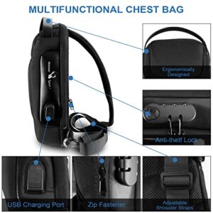 KUCINO Waterproof Anti-Theft Sling Bag with USB Recharging, Crossbody Sling Bags for Men and Women, Men'S Chest Bag Casual Shoulder Bag, One Strap Backpack, Perfect for Travel & Commute