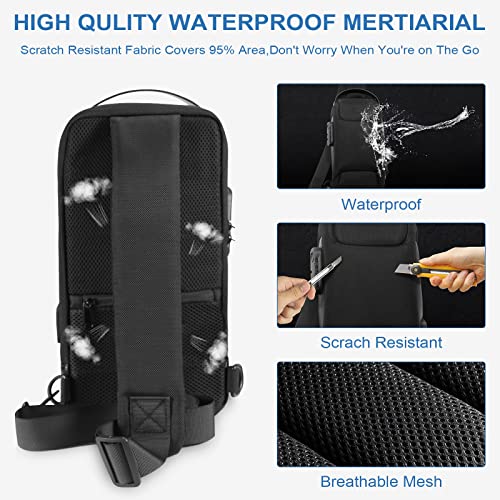 KUCINO Waterproof Anti-Theft Sling Bag with USB Recharging, Crossbody Sling Bags for Men and Women, Men'S Chest Bag Casual Shoulder Bag, One Strap Backpack, Perfect for Travel & Commute