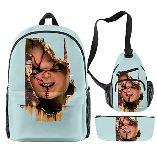 BINGTIESHA Chucky Season 2 Backpack Three-piece Sets Casual Harajuku TV Play Oxford Cloth Travel Bag Style Backpack (JY08069)