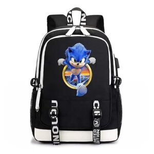 xinshuobay anime backpack laptop bag with usb port large casual daypack 15.6 inch computer for anime fans (black white 1)