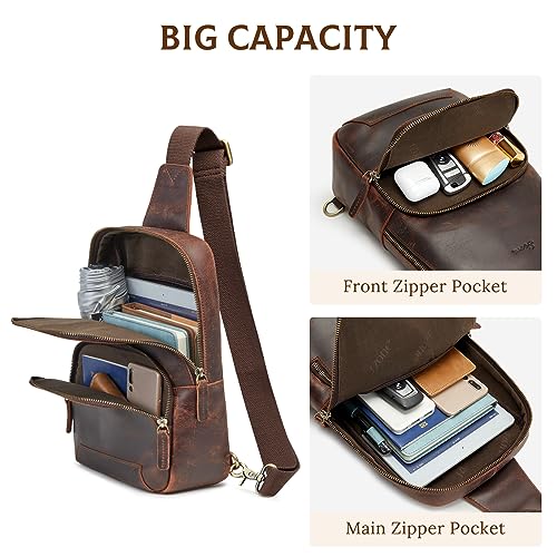 S-ZONE Sling Bag for Men Women RFID Blocking Genuine Leather Crossbody Shoulder Bag Backpack Hiking Daypack Travel