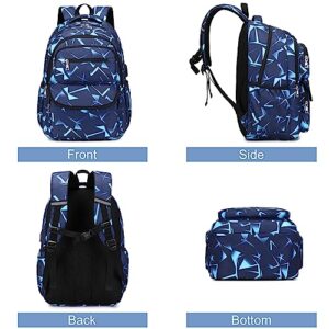 Bevalsa Backpack for Boys, School Bags for Kids, Bookbag for Boys Girls Children Teens Backpacks for Elementary Middle High school Student, Bookbag and Lunch Bag Set with USB Charging Port (Geometry)