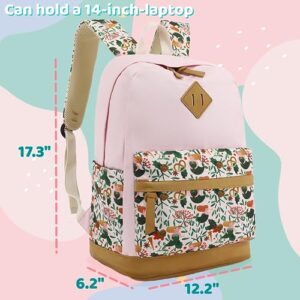 Leaper Girls Cute Floral Canvas Backpack Laptop Backpack Casual Shoulder Bag Satchel Daypack Sunflower Yellow
