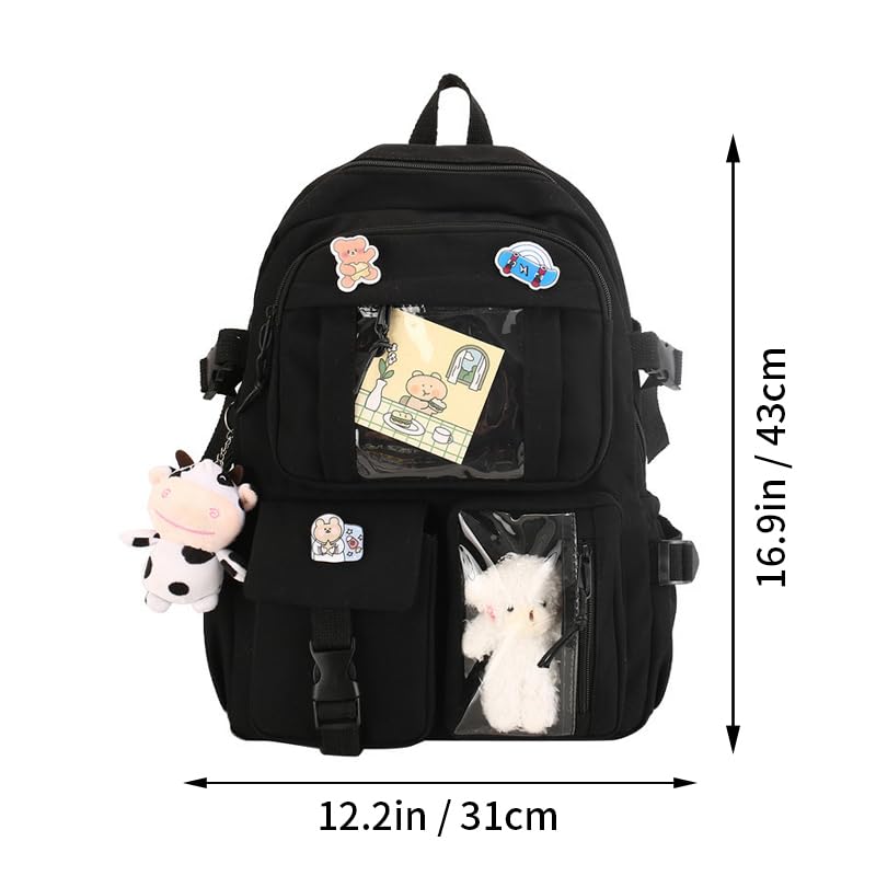 TUMPETY Cute Backpack Cute Kawaii Backpack for Girls Kawaii School Backpack Anime Backpack Keychain Pendant Light Travel Backpack (black)