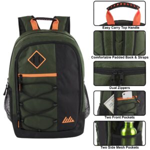 Summit Ridge Dual Compartment 18 Backpack with Bungee Cord Front for Men, College, Travel, Camping (Green)