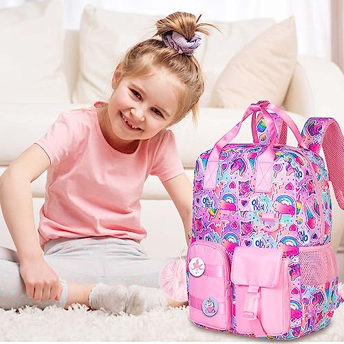 Backpack for Girls, 16” Kids Unicorn Preschool Elementary Bookbag, Cute Lightweight Water Resistant Travel School Bag for Little Girls With Chest Strap