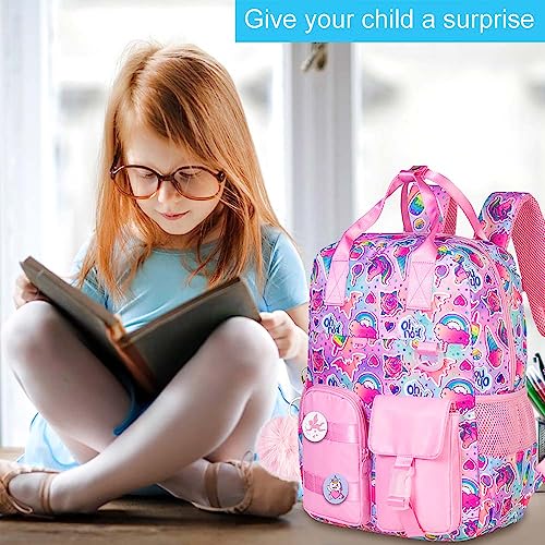 Backpack for Girls, 16” Kids Unicorn Preschool Elementary Bookbag, Cute Lightweight Water Resistant Travel School Bag for Little Girls With Chest Strap