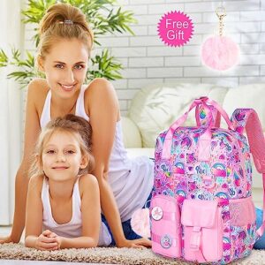 Backpack for Girls, 16” Kids Unicorn Preschool Elementary Bookbag, Cute Lightweight Water Resistant Travel School Bag for Little Girls With Chest Strap