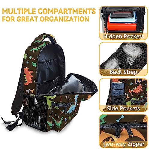 Custom Dinosaur Backpack with Lunch Box for Boys Girls, Personalized Set of 3 School Backpacks Matching Combo, Cute Colorful Bookbag and Pencil Case Bundle