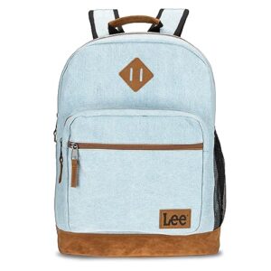 lee heritage sturdy backpack for travel classic logo water resistant casual daypack for travel with padded laptop notebook sleeve (light denim)