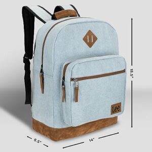 Lee Heritage Sturdy Backpack for Travel Classic Logo Water Resistant Casual Daypack for Travel with Padded Laptop Notebook Sleeve (Light Denim)