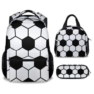 sharecolor soccer backpack with lunch box - set of 3 school backpacks matching combo - cute white bookbag and pencil case bundle