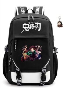 fsrongxi 17inch nezuko backpack tanjiro backpack laptop backpacks with usb charging port, anime zenitsu bag with free keychain (c)