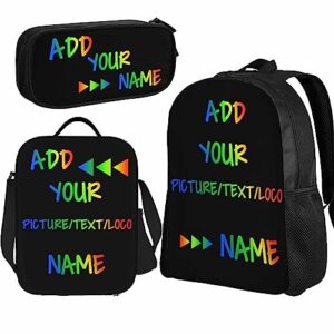 nxwdwqa custom backpack with your name text school bag customized bookbag with lunch box and pencil case set for boys girls