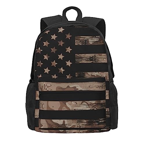 JASMODER American Flag With Desert Camo Laptop Backpack Hiking Travel Daypack For Men Women And Youth