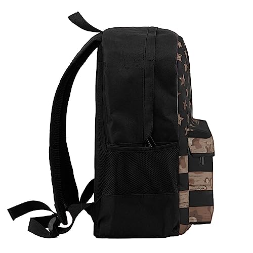 JASMODER American Flag With Desert Camo Laptop Backpack Hiking Travel Daypack For Men Women And Youth