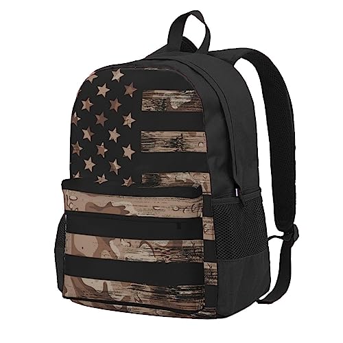 JASMODER American Flag With Desert Camo Laptop Backpack Hiking Travel Daypack For Men Women And Youth