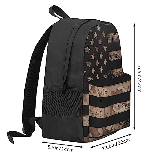 JASMODER American Flag With Desert Camo Laptop Backpack Hiking Travel Daypack For Men Women And Youth