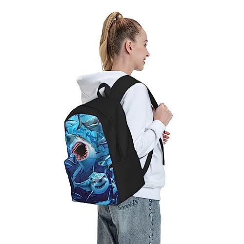 JASMODER Hungry Sharks Laptop Backpack Hiking Travel Daypack For Men Women And Youth