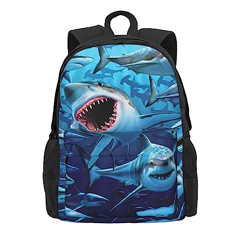 JASMODER Hungry Sharks Laptop Backpack Hiking Travel Daypack For Men Women And Youth