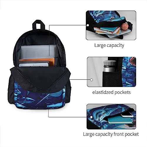 JASMODER Hungry Sharks Laptop Backpack Hiking Travel Daypack For Men Women And Youth