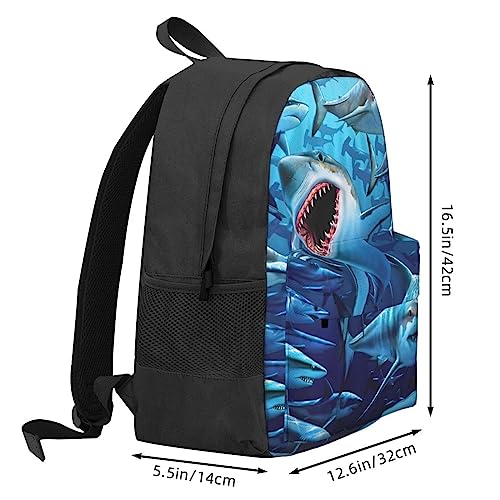 JASMODER Hungry Sharks Laptop Backpack Hiking Travel Daypack For Men Women And Youth