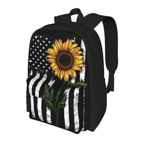 JASMODER Sunflower And American Flag Laptop Backpack Hiking Travel Daypack For Men Women And Youth