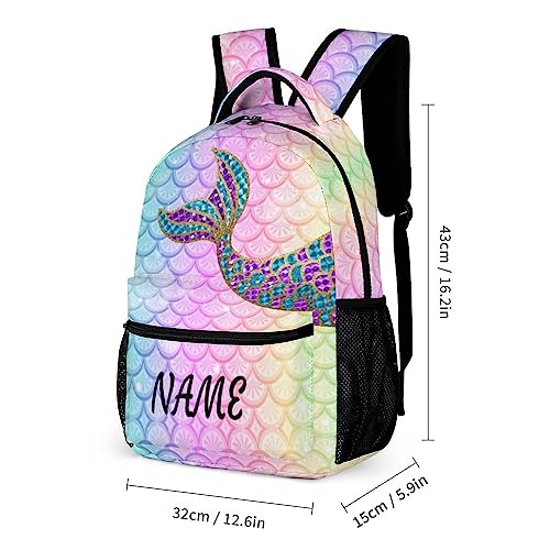 Aicihert Custom Cute Mermaid Tai Kid Backpack Personalized Kid's Name Text Children School Bag Customized Bookbag Backpack for Boys Girls Student