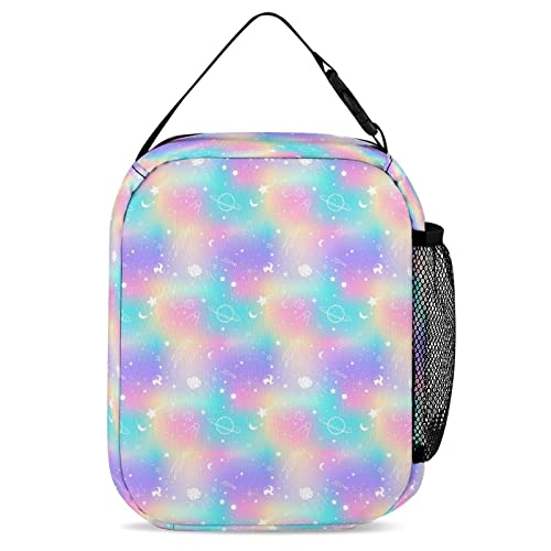 Mrokouay Custom School Backpack with Lunch Bag Pencil Case Unicorn Galaxy Flower Personalized 3 in 1 Bookbags Set Customization Backpack for Girls Boys