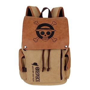 tobvqoo anime backpack one piece luffy canvas travel bag daypack laptop bagpacks (yellow)