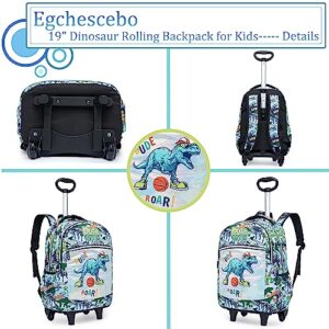 Egchescebo Kids Dinosaurs Rolling Backpack for Boys Suitcases Backpacks 18" 3PCS Travel Luggage Roller Backpacks Wheels with Lunch Box Pencil Case for Elementary School Bag With O-Handle Trolley Bags