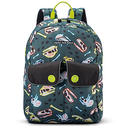 High Sierra Chiqui Backpack Travel Bag with Padded Tablet Sleeve, Accessory Pocket and Reflective Straps, Dino Dig/Mercury