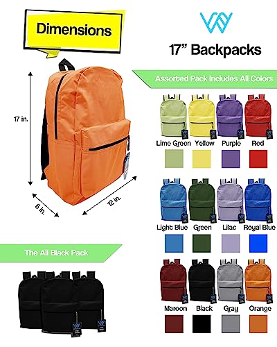 48 Pack Backpack, Bulk 17 inch Outdoor Travel Zippered Bags Bulk Pack for Corporate Events (Black)