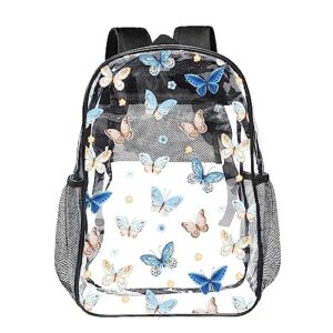 butterfly clear backpacks for school girls boys adults, 17 inch see through backpack, kids clear backpack, heavy duty pvc transparent backpack for sports, work, stadium, security travel, college