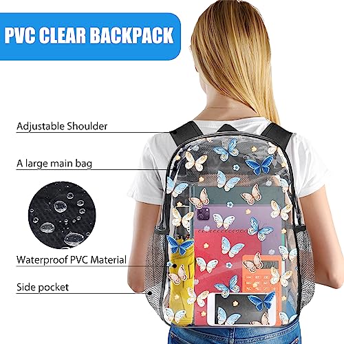 Butterfly Clear Backpacks for School Girls Boys Adults, 17 Inch See Through Backpack, Kids Clear Backpack, Heavy Duty PVC Transparent Backpack for Sports, Work, Stadium, Security Travel, College