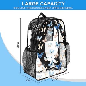 Butterfly Clear Backpacks for School Girls Boys Adults, 17 Inch See Through Backpack, Kids Clear Backpack, Heavy Duty PVC Transparent Backpack for Sports, Work, Stadium, Security Travel, College