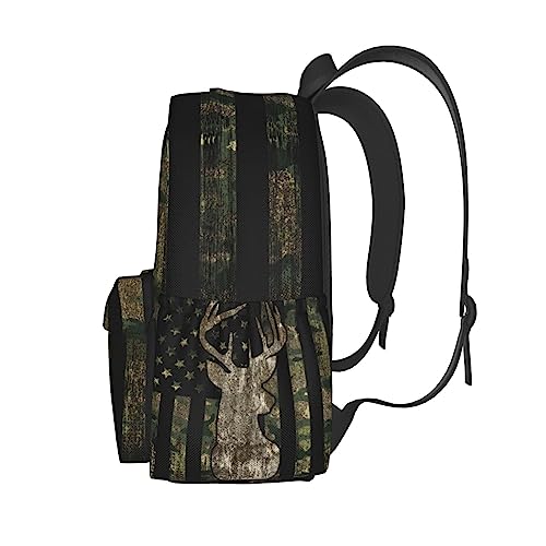 YETTA YANG Camouflage Backpack Camo Retro Hunting Tactical Army American Flag Deer Laptop Travel Bag With Multiple Pockets Casual Hiking Gym Sport Women Men