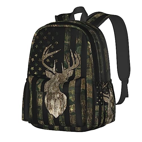 YETTA YANG Camouflage Backpack Camo Retro Hunting Tactical Army American Flag Deer Laptop Travel Bag With Multiple Pockets Casual Hiking Gym Sport Women Men