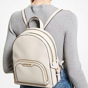 Michael Kors Jaycee Large Zip Pocket Leather Backpack (Lt Cream)