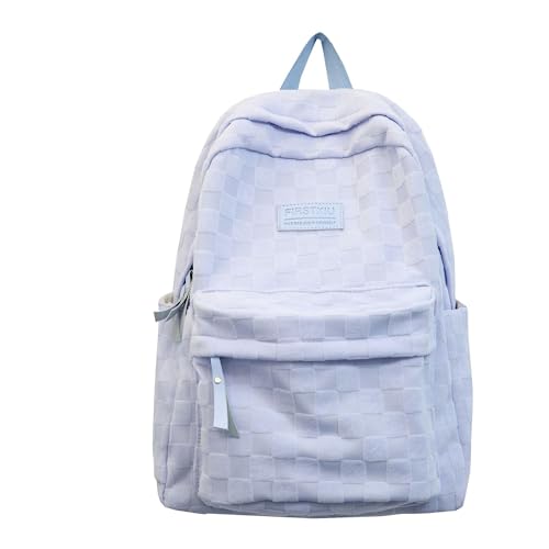 MININAI Aesthetic Checkered Backpack Light Academia Plaid Backpack Cute Preppy Backpack Fit 15.6 Inch Laptop Light Rucksack (Blue,One Size)