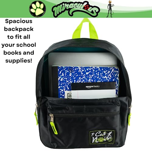 Miraculous Ladybug Cat Noir Nylon Mini Backpack for Girls and Boys, 12 inch, Black