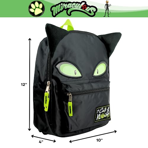 Miraculous Ladybug Cat Noir Nylon Mini Backpack for Girls and Boys, 12 inch, Black