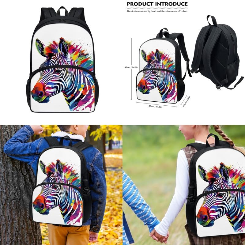 Uskorhein Rainbow Zebra School Backpack Set Fashion Student Book Backpack and Lunch Box Pencil Case Set Lightweight Backpacks for Teen Girls Boys