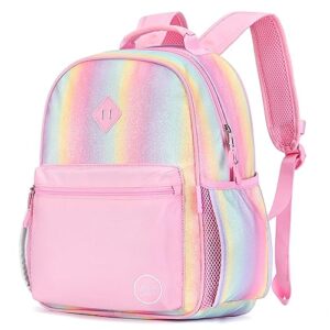 mibasies girls backpack for school, kids backpack school bag for elementary age 5-8, pink blue rainbow